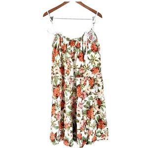 dRA Tropical Floral Tiered Linen Blend Slip Mini Dress Beige Pink Size Medium